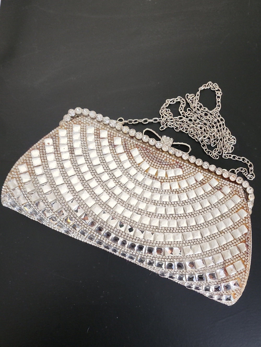 Rhinestone Embellished Clutch With Chain